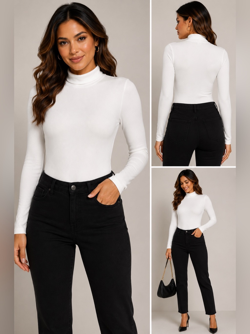 Halara White Ribbed Turtleneck Long Sleeve Bodysuit Size S NWT
